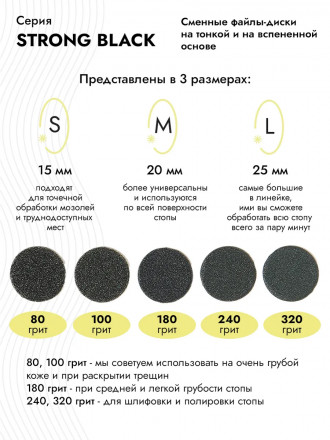 ALGEBRA BEAUTY   STRONG BLACK   Мягкие   M (20мм)   #240   (50шт)   Сменные файлы  для педикюрного диска на вспененной подложке оптом