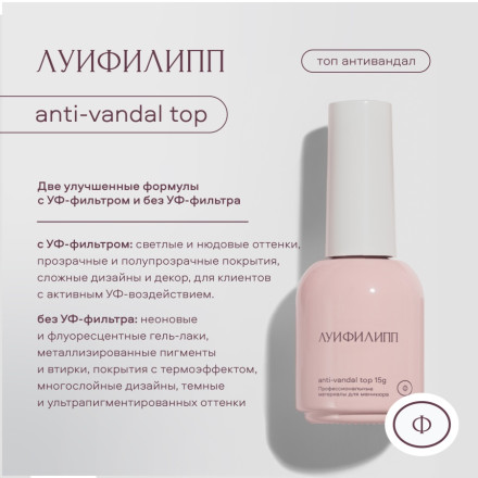 ЛУИ ФИЛИПП   Top ANTI-VANDAL (с UV)   15г   Топ антивандальный c УФ-фильтром без л/с   (новый) оптом