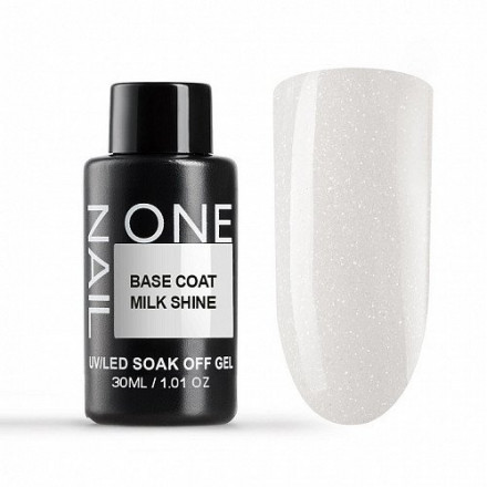 ONE NAIL   База камуфлирующая эластичная с шиммером  (легкие в снятии)  Base   MILK SHINE  (бутылка)   30мл оптом