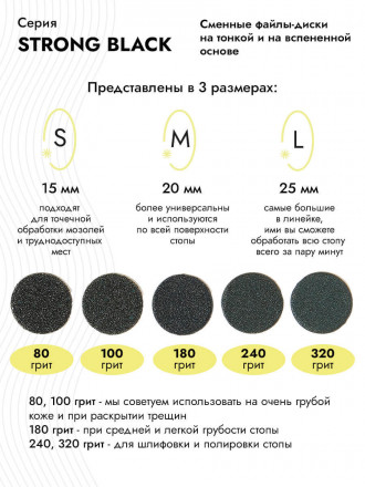 ALGEBRA BEAUTY   STRONG BLACK   Мягкие   M (20мм)   #180   (50шт)   Сменные файлы  для педикюрного диска на вспененной подложке оптом